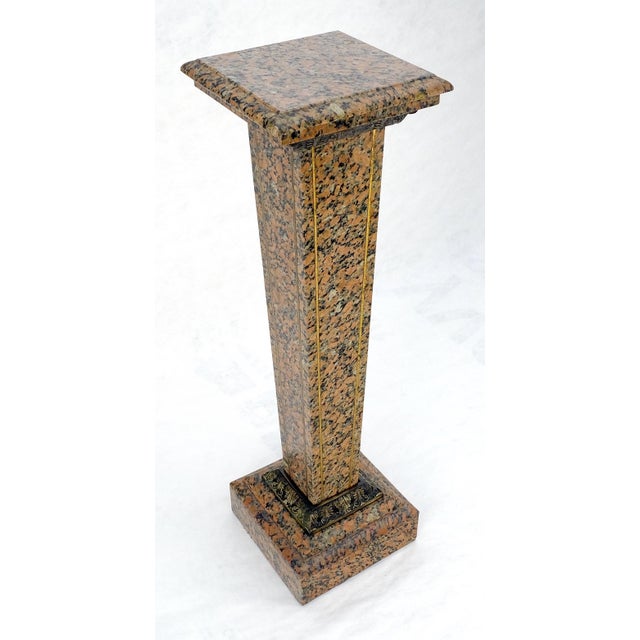 Tall Antique c1920s Brass Mount Inlayed Granite 12” Square Pedestal Stand MINT For Sale - Image 9 of 11