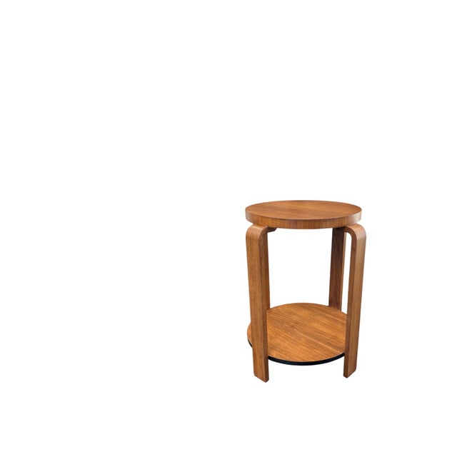 1930s French Art Deco Walnut Side Table With Sculptural Architectural Base- Fully Restored, Open Shelf For Sale - Image 13 of 15