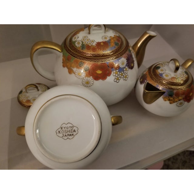 1960s Kyoto Koshida Japanese Hand Painted Teapot, Cream, & Sugar Dishes For Sale - Image 5 of 7