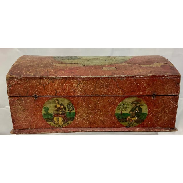 Wood 19th Century Domed Painted Decoupage Wooden Chest, Small For Sale - Image 7 of 10