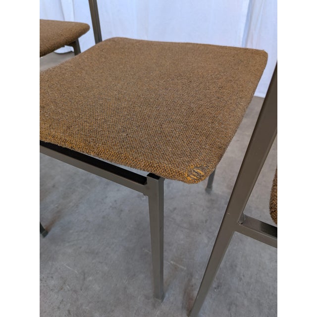 Vintage Industrial School Chairs in Brown Fabric with Black Metal Bases, 1970s, Set of 6 For Sale - Image 17 of 18