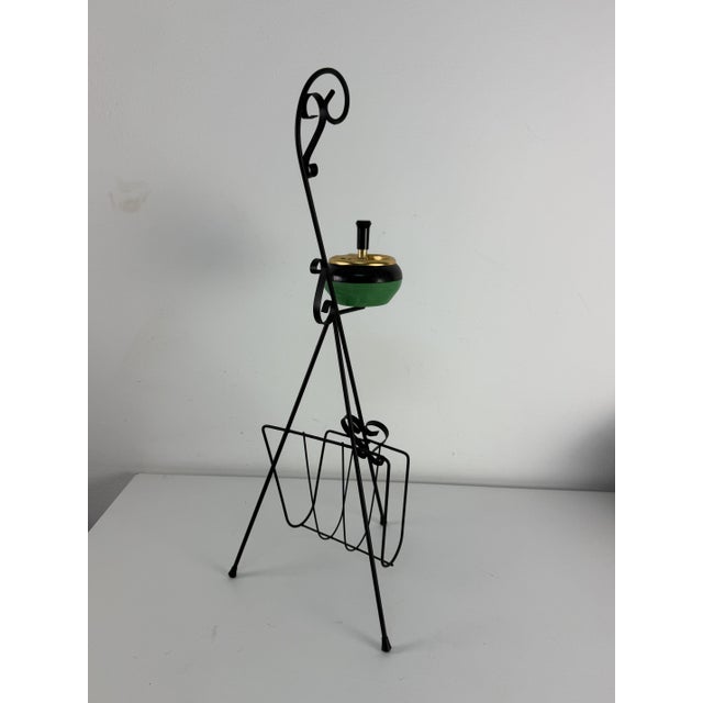 Mid-Century Modern Floor-Standing Ashtray with Magazine Rack in Enameled Wrought Iron, 1950s For Sale - Image 3 of 10