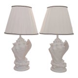 Pair of 1980s Coastal White Seashell Table Lamps For Sale