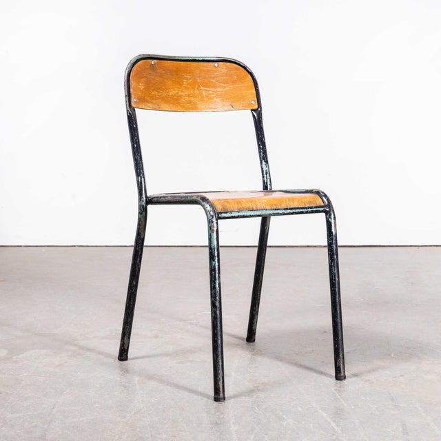 French Stacking D Back Dining Chairs in Blue from Mullca, 1950s, Set of 6 For Sale - Image 4 of 18