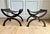 Pair of French Empire Style Hand-Wrought Iron, Brass & Black Saddle Leather Curule Stools For Sale - Image 10 of 10