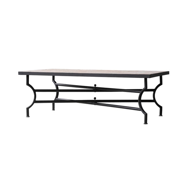 Matthew Izzo Home Zellige Rectangle Unglazed Pink Moroccan Tile Coffee Table With Iron X Base For Sale - Image 4 of 7