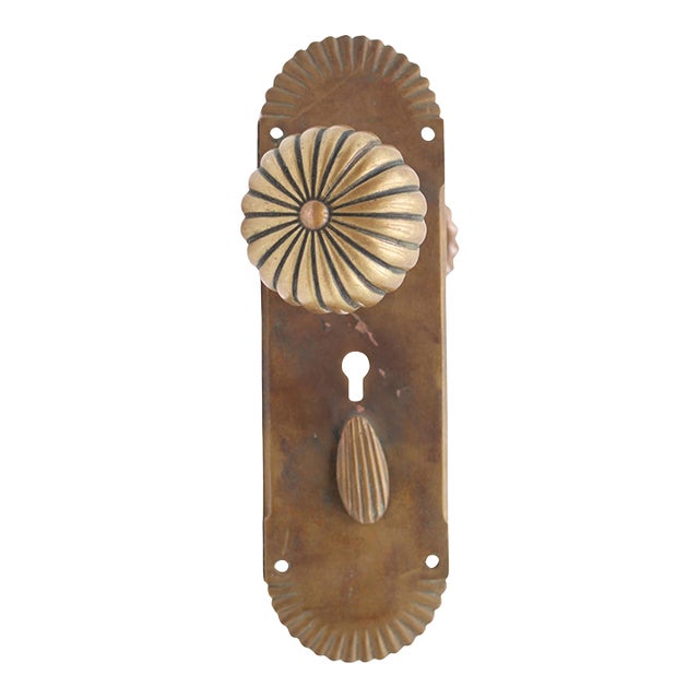 Vintage Bronze Fluted Door Knob & Plate Set For Sale