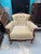 Beige 1920s Vintage Tufted Back Sofa and Chair 2 - Piece Living Room Set, Hand Carved Wood Frame, New Foam + Fabric For Sale - Image 8 of 12