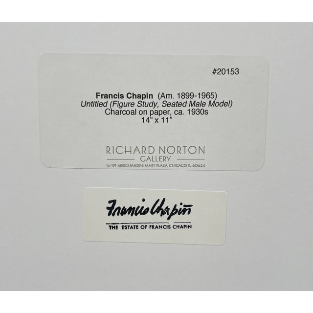 Modern 1930s, Charcoal on Paper Nude Male Figure Study by Artist Francis Chapin For Sale - Image 3 of 3