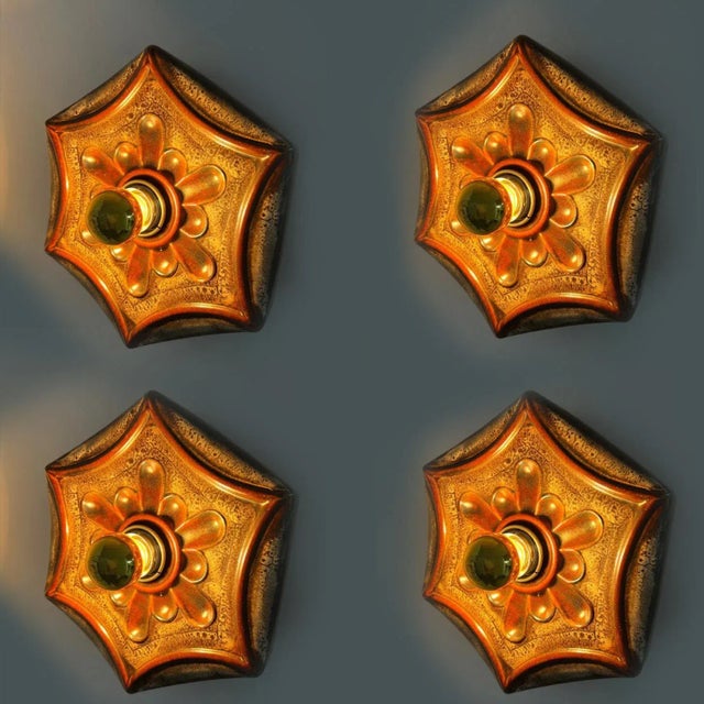 1970s Vintage German Gold Hex-Shaped Star Ceramic Wall Light, 1970 For Sale - Image 5 of 12