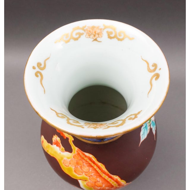 Mid-Century Modern Mid 20th Century Chinese Signed Old Cloisonne on Porcelain Floral Foo Dogs Vase For Sale - Image 3 of 10