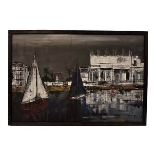 Mid-Century Style Waterside Painting For Sale