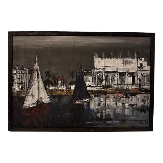 Mid-Century Style Waterside Painting For Sale