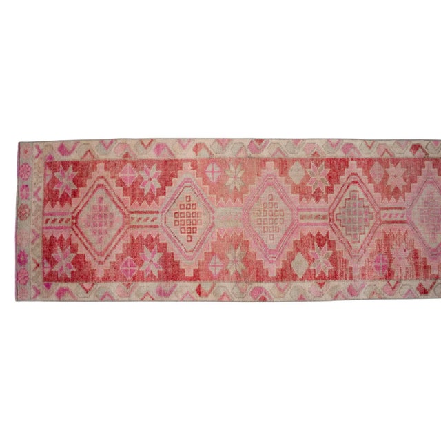 Red Kurdish Herki Hand-Knotted Distressed Runner Rug Low Pile Hallway Decor For Sale - Image 8 of 11