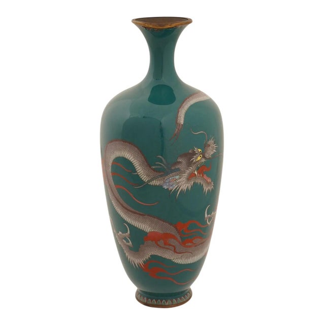 Green Large Japanese Meiji Cloisonne Enamel Dragon Vase For Sale - Image 8 of 9