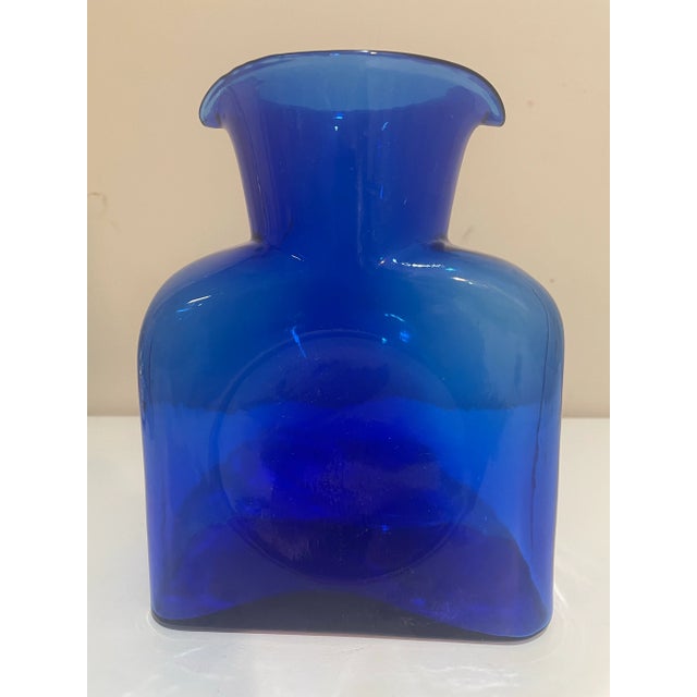 Late 20th Century Blenko Blue Glass Water Bottle - Double Spout Pitcher Vase For Sale - Image 5 of 8