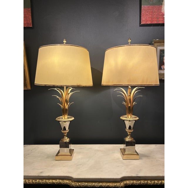 Palm Tree Lamps in Gilt Brass and Chromed Metal in the style of Maison Charles, France, 1970s, Set of 2 For Sale - Image 10 of 10