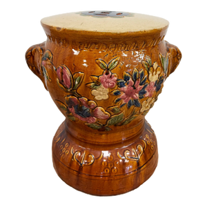 Vintage Majolica Style Floral Elephant Garden Stool