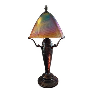 Quoizel Salamander Starry Night Lamp - Tiffany Style Art Glass Shade by Todd Phillips- Signed For Sale