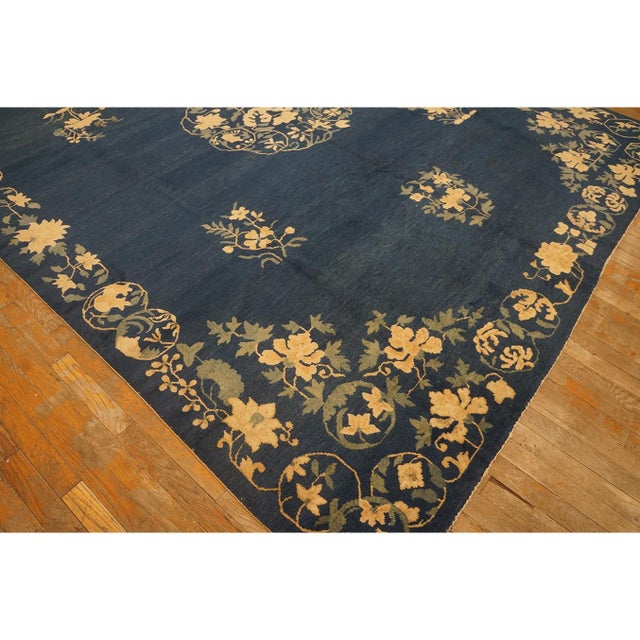 1920s Traditional Blue Medallion Deco Antique Chinese Peking Wool Rug 8'x 9' 6'' For Sale In New York - Image 6 of 11