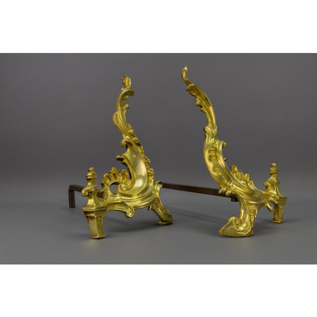 French Rococo Style Gilt Bronze and Iron Firedogs, 1890s, Set of 2 For Sale - Image 13 of 18