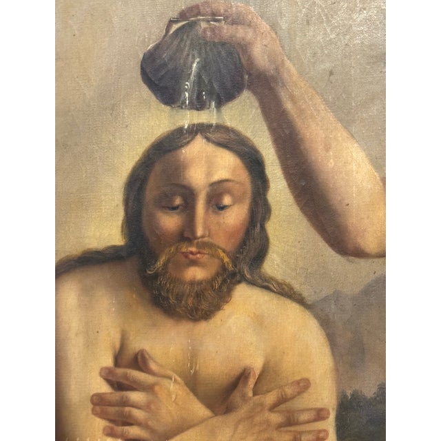 Religious Auguste Kunzek Antique Religious Oil Painting of the Baptism of Christ For Sale - Image 3 of 11