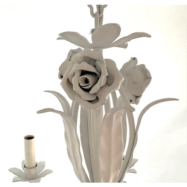 Vintage Tole 6-Light Chandelier With Rose Details For Sale - Image 13 of 18