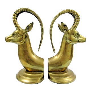 Pair of Mid-Century Modern Hollywood Regency Brass Ibex Bookends Circa 1950s For Sale