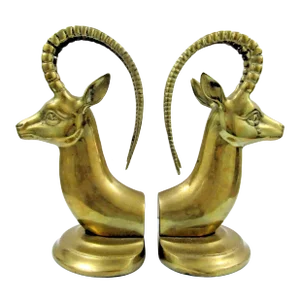 Pair of Mid-Century Modern Hollywood Regency Brass Ibex Bookends Circa 1950s