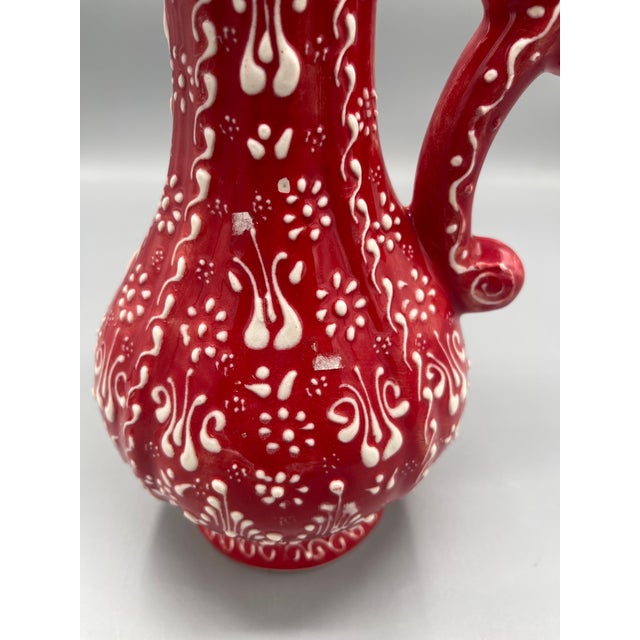Early 21st Century Ozen Turkish Handmade Red and White Ceramic Decorative Pitcher For Sale - Image 5 of 6