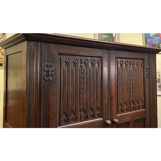 Brown Quality Custom Solid Dark Oak Armoire Double Door c.1940's For Sale - Image 8 of 10