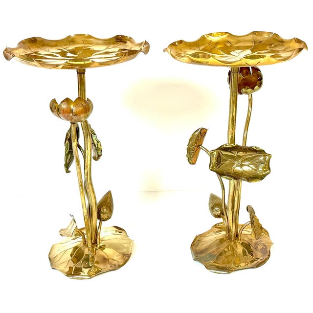 Pair of Carole Stupell Brass Lotus Lily Pad Side Tables, Hong Kong, Circa 1970s For Sale - Image 13 of 16