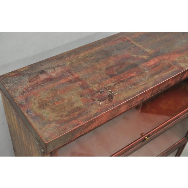 Vintage Industrial Steel Metal Faux Woodgrain Painted Stack Barrister Bookcase For Sale - Image 16 of 18