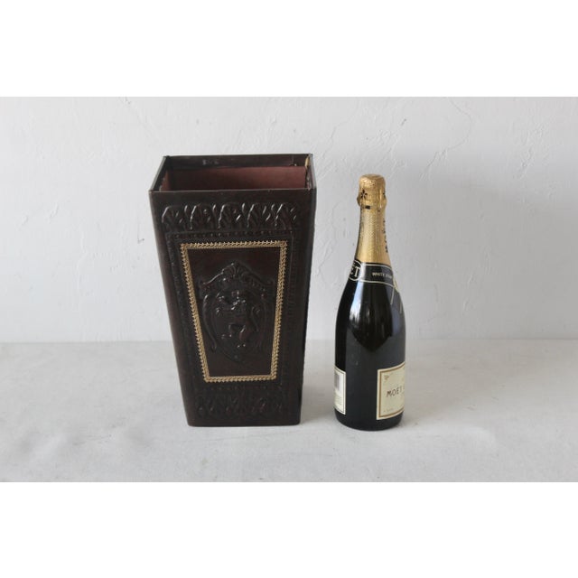 Vintage Italian Embossed Faux Leather Wastebasket For Sale - Image 9 of 12