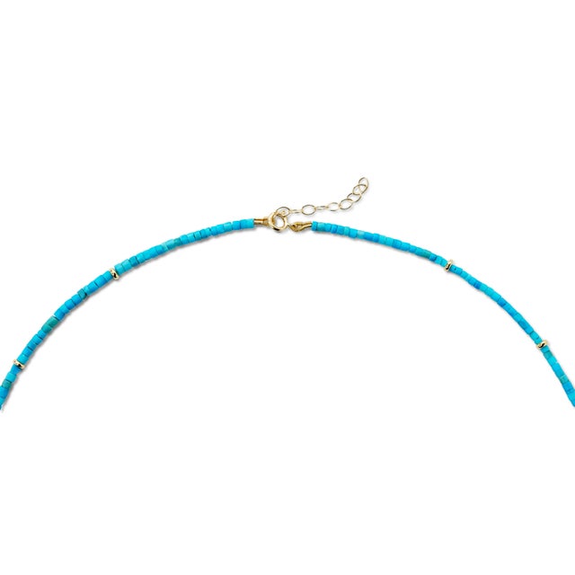 Metal Tiny Turquoise Tube Gold Station Necklace For Sale - Image 7 of 8