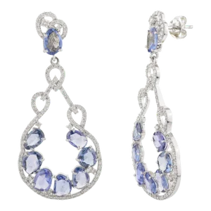 8.71 Ctw Blue Sapphire & Diamond Chandelier Earrings - a Pair