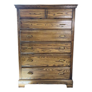 Vintage Crawford Furniture Solid Oak Dresser & Night Stand, Walnut For Sale