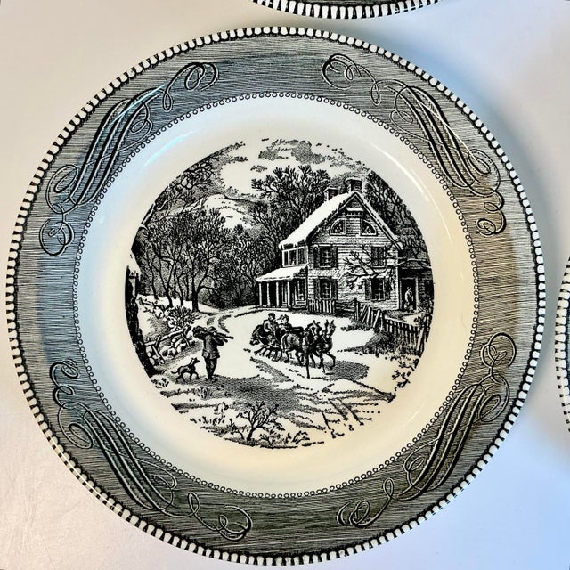 1970s Vintage Americana Boho Chic Jeannette China Black Supper Bowl-Plate - Set of 4. For Sale - Image 6 of 13