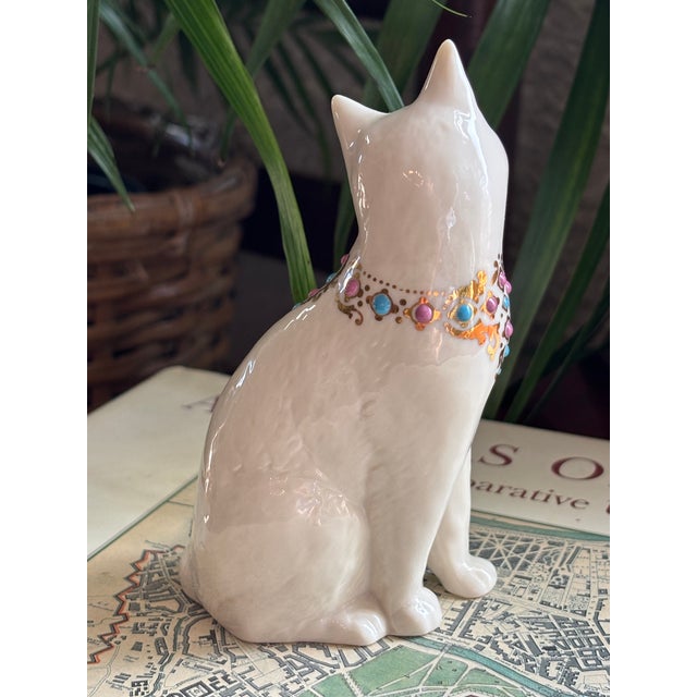 Late 20th Century Vintage Lenox Ivory Bone China 24k Gold Jeweled Cat Figurine For Sale - Image 5 of 8