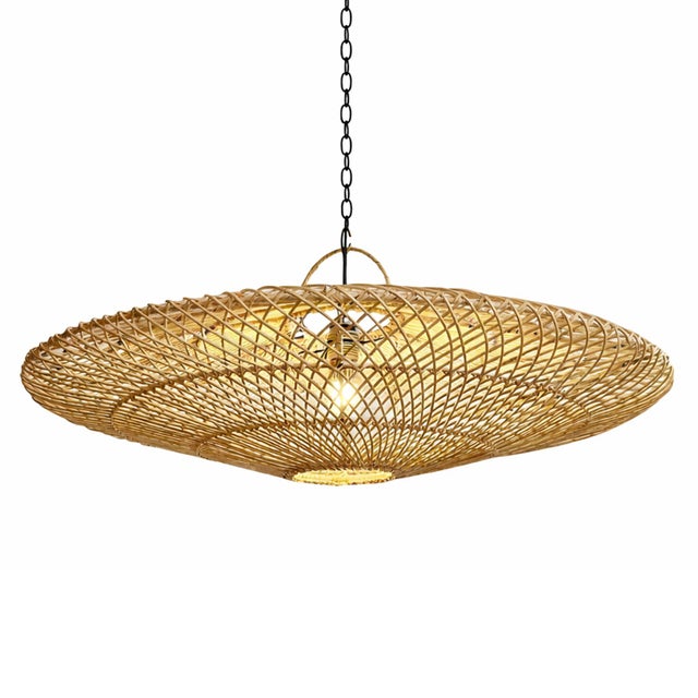2020s Raw Wicker Discus Pendant Light Medium For Sale - Image 5 of 9