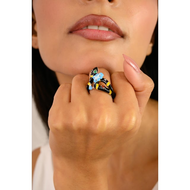 Snake Pattern Colorful Silver Ring for Women- Size 7 For Sale - Image 6 of 11