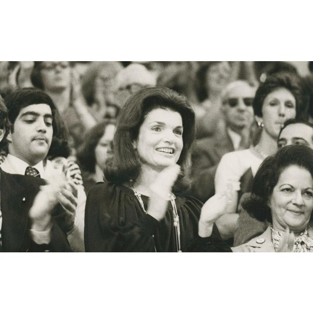 Mid-Century Modern Jackie Kennedy Onassis, Madison Square Garden, 1970s, Black and White Photograph For Sale - Image 3 of 5