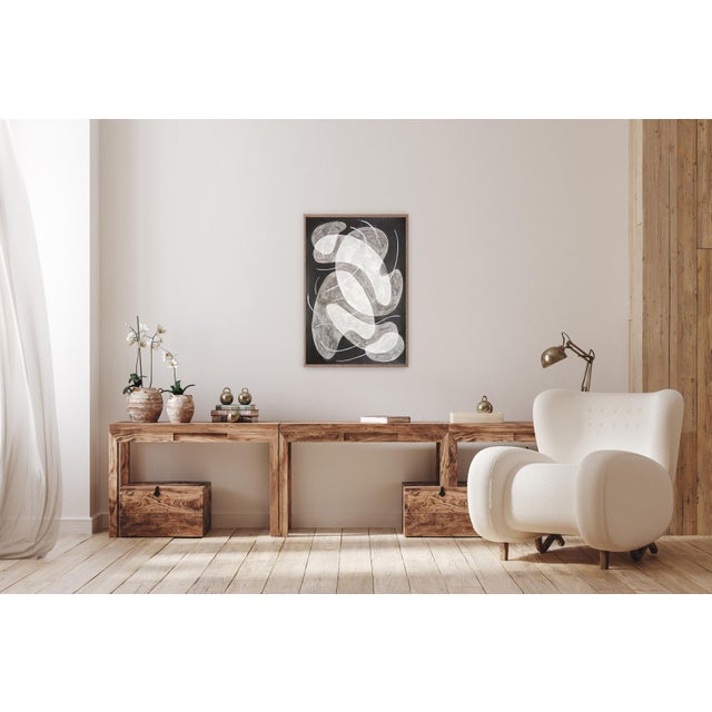 2020s 2024, Mid-Century Modern Shapes Painting of Black and White Overlapping Forms, India Ink and Oil Crayon on Paper by Ryan Rivadeneyra For Sale - Image 5 of 8