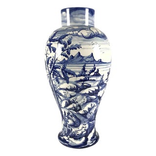 White and Blue Ceramic Vase from Vinci, 1976 For Sale