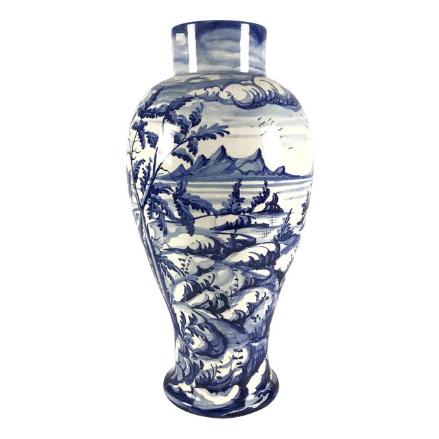 White and Blue Ceramic Vase from Vinci, 1976 For Sale