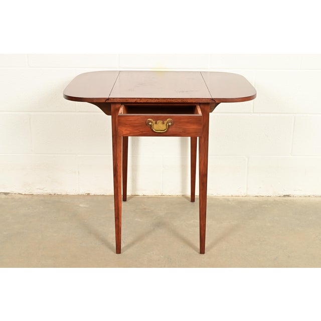 Henkel Harris Georgian Solid Cherry Wood Drop Leaf Pembroke Side Table For Sale In South Bend - Image 6 of 15