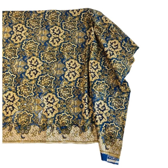 Blue 1970s “Keris” - Blue/Gold Border Print Batik Fabric - 39” X 89” For Sale - Image 8 of 8