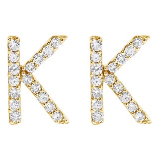 10K Yellow Gold 1/10 Cttw Diamond 'K' Initial Stud Earring For Sale