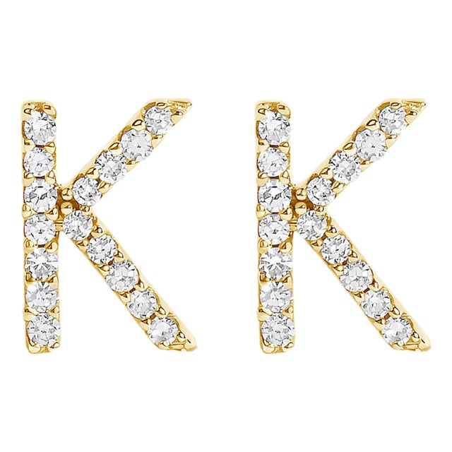 10K Yellow Gold 1/10 Cttw Diamond 'K' Initial Stud Earring For Sale