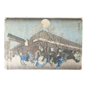 19th Century Japanese Woodblock Print by Utagawa Hiroshige Cherry Blossoms at Night